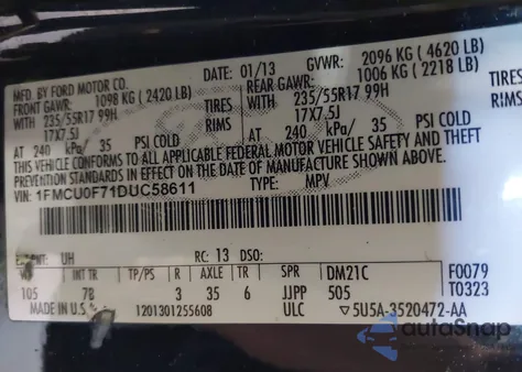 2013 Ford Escape S from USA, damaged, VIN 1FMCU0F71DUC58611